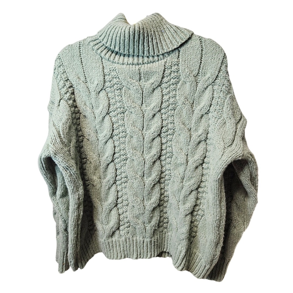 Woven Heart Sage Green Cable Knit Turtleneck Sweater Mohair Blend Size M - Picture 2 of 6